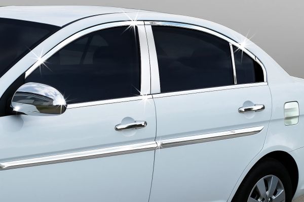 Полный комплект молдингов на окна нержавейка (14 шт.) для Hyundai Accent 2006-2010 гг