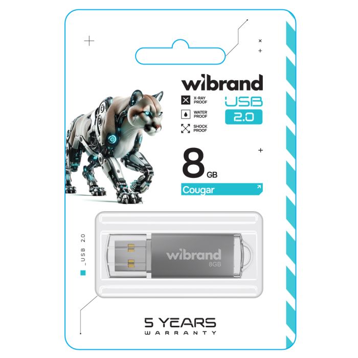 Флеш-накопичувач Wibrand USB 2.0 Cougar 8Gb Silver (WI2.0/CU8P1S)