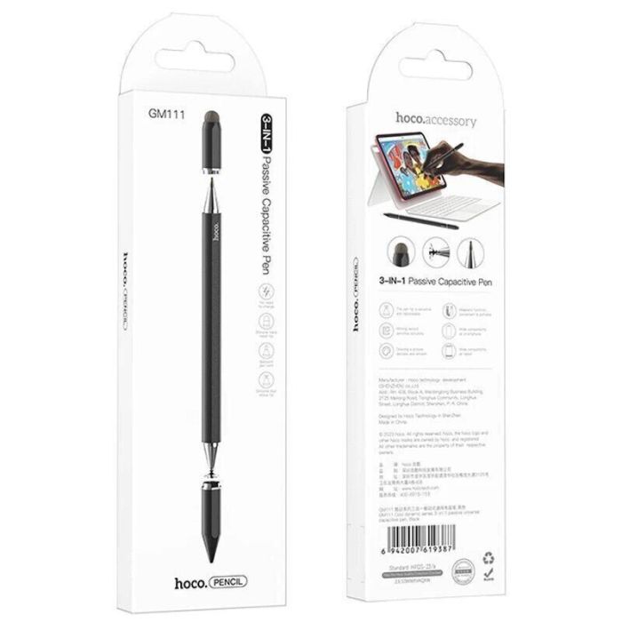 Стилус HOCO GM111 Cool dynamic series 3-in-1 passive universal capacitive pen Black (6942007619387)