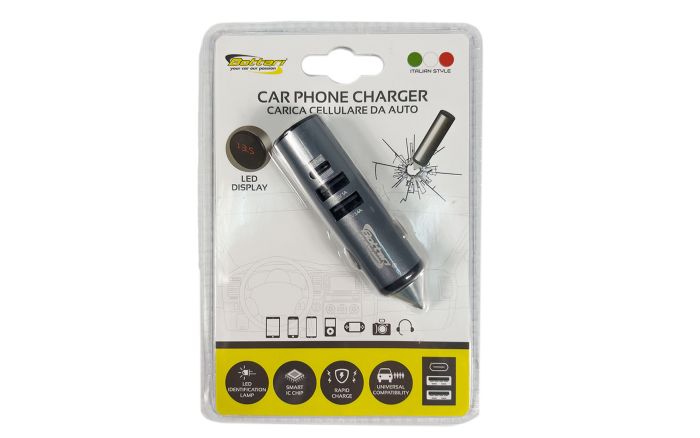 Автомобільний зарядний пристрій 2xUSB 1xTypeC 3.4A з функцією аварійного молотка"CHARGER-VOLT" (30213-IS)