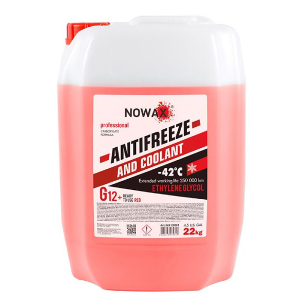 Охлаждающая жидкость Nowax G12 Plus красная 22 кг для систем авто NX22001