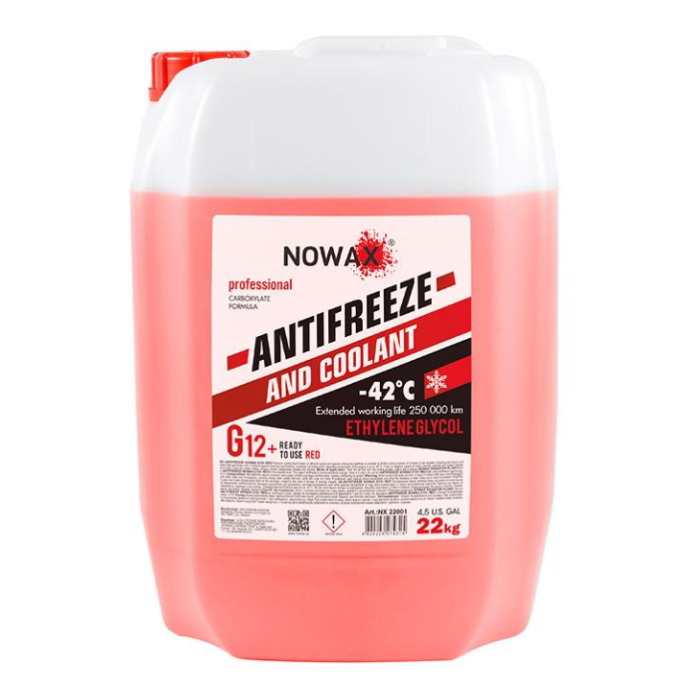 Охлаждающая жидкость Nowax G12 Plus красная 22 кг для систем авто NX22001