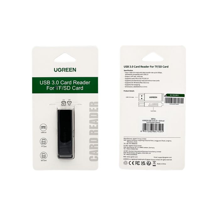 Картрідер UGREEN USB 3.0 to TF + SD Dual Card Reader (Black) (UGR-40752)