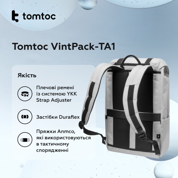Рюкзак Tomtoc VintPack-TA1 22L Laptop Backpack Light gray 15.6 Inch/22L (TA1M1G1) (TA1M1G1)