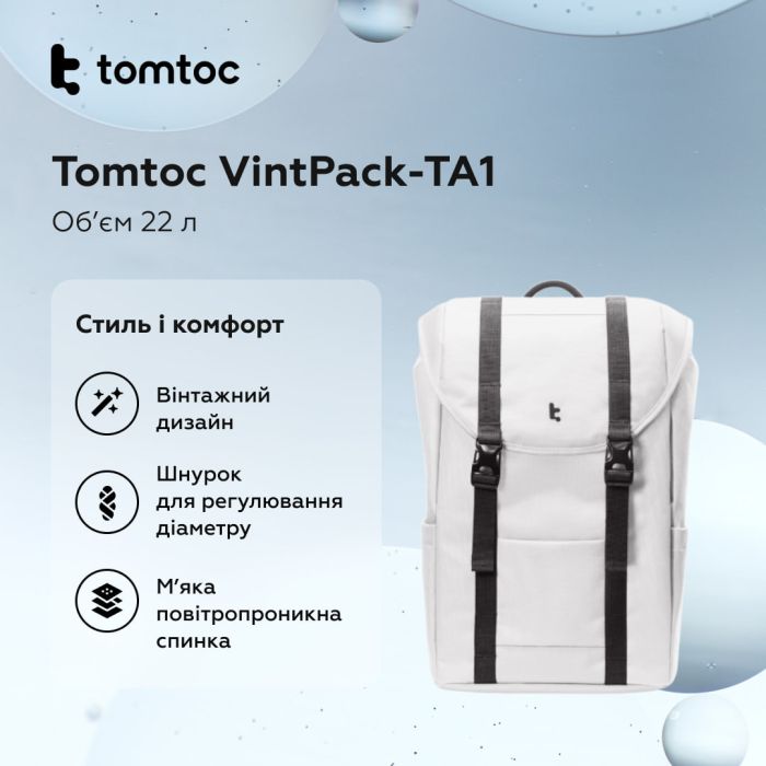 Рюкзак Tomtoc VintPack-TA1 22L Laptop Backpack Light gray 15.6 Inch/22L (TA1M1G1) (TA1M1G1)