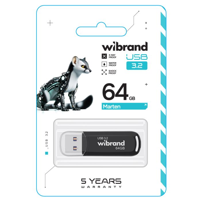 Флеш-накопичувач Wibrand USB 3.2 Gen1 Marten 64GB Black (WI3.2/MA64P10B)