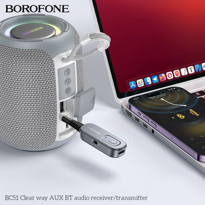 Bluetooth-ресивер BOROFONE BC51 Clear way AUX BT audio receiver/transmitter Metal Grey (6941991117305)