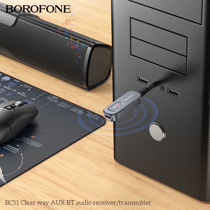 Bluetooth-ресивер BOROFONE BC51 Clear way AUX BT audio receiver/transmitter Metal Grey (6941991117305)