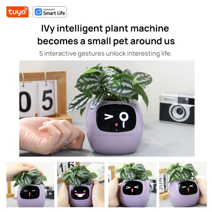 Інтерактивний розумний горщик для рослин Ivy Smart Planter Tuya AI, Purple (ISPTAPR)