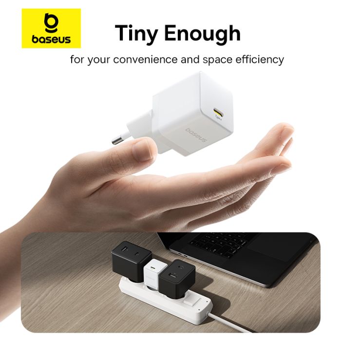 Мережевий зарядний пристрій Baseus Palm Fast Charger 1C 20W EU Moon White (with Baseus Mini White Cable USB-C to USB-C 60W (20V/3A) 1m Moon White) (P10111602213-01)