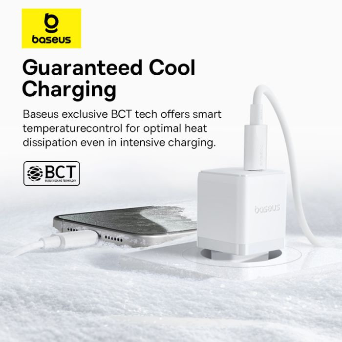 Мережевий зарядний пристрій Baseus Palm Fast Charger 1C 20W EU Moon White (with Baseus Mini White Cable USB-C to USB-C 60W (20V/3A) 1m Moon White) (P10111602213-01)