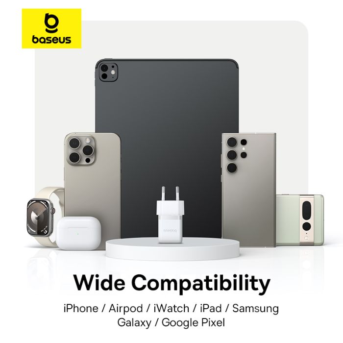 Мережевий зарядний пристрій Baseus Palm Fast Charger 1C 20W EU Moon White (with Baseus Mini White Cable USB-C to USB-C 60W (20V/3A) 1m Moon White) (P10111602213-01)