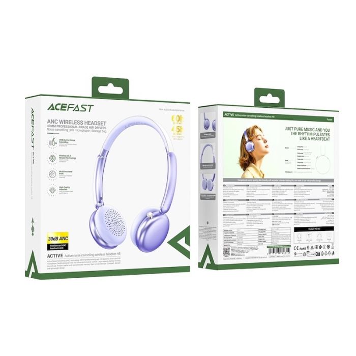 Бездротові накладні навушники ACEFAST H8 active noise cancelling wireless headset Silver (6974316284291)