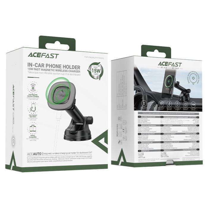 Автотримач для телефона з БЗП ACEFAST D47 magnetic wireless charging car holder for dashboard Black (6974316284116)