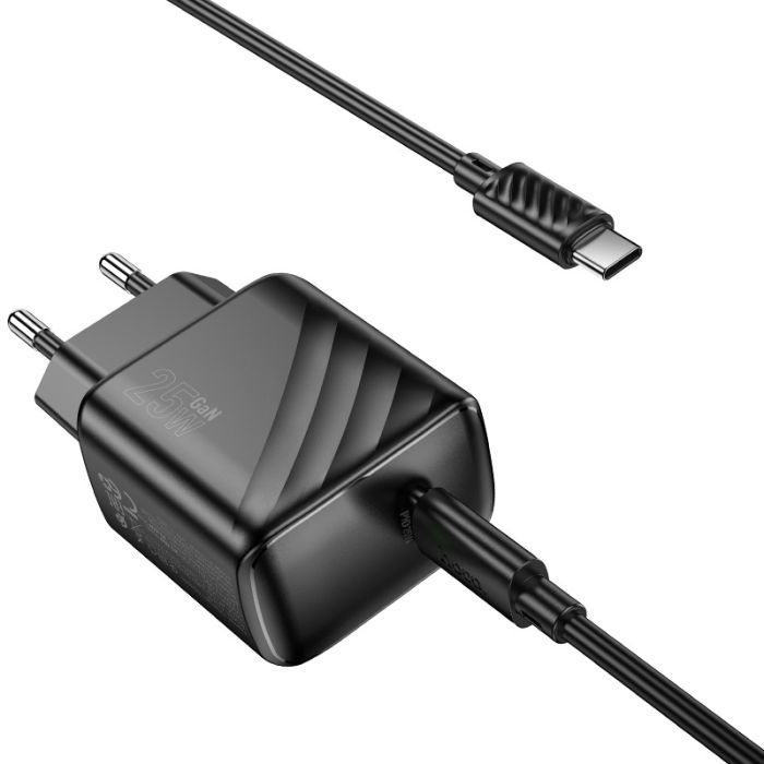 Мережевий зарядний пристрій з кабелем HOCO CS24A Puerto single-port PD25W charger set (C to C)(EU) Black (6942007639774)