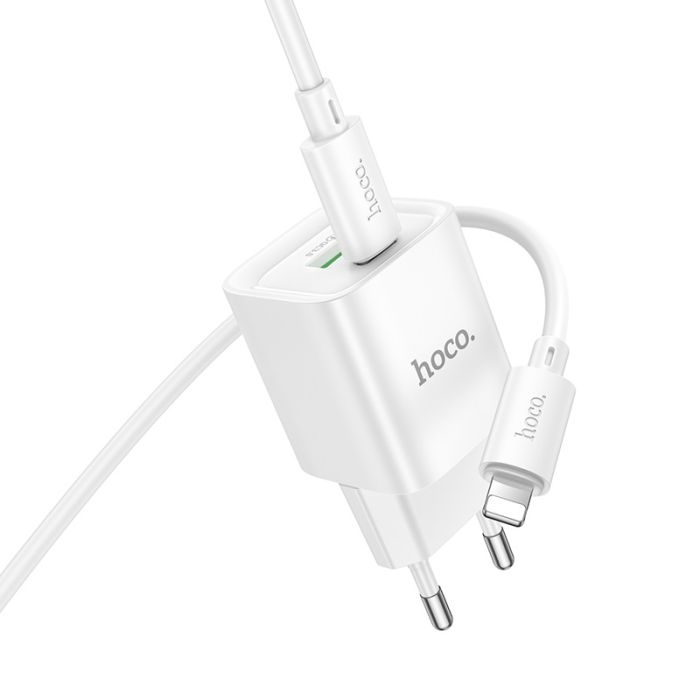 Мережевий зарядний пристрій з кабелем HOCO C147A Charm PD20W+QC3.0 charger set (C to iP)(EU) White (6942007630283)