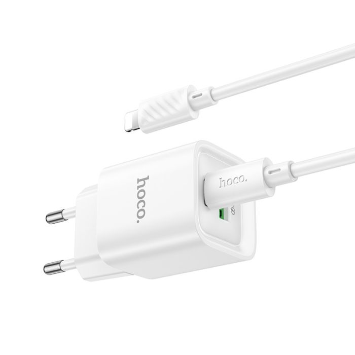 Мережевий зарядний пристрій з кабелем HOCO C147A Charm PD20W+QC3.0 charger set (C to iP)(EU) White (6942007630283)