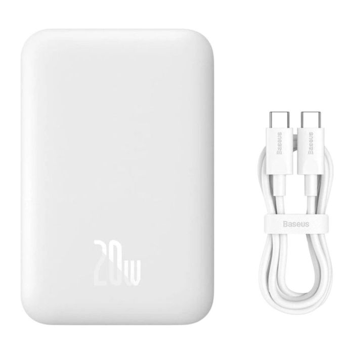 Зовнішній акумулятор Baseus Magnetic Mini Air Wireless Fast Charge Power Bank 6000mAh 20W Stellar White（With Simple Series Charging Cable Type-C to (P10059002223-00)