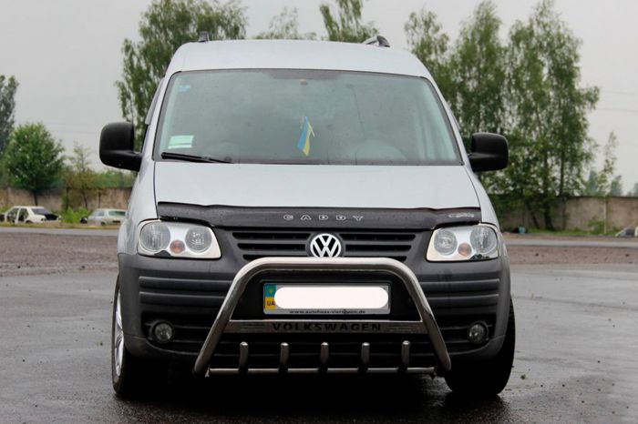 Кенгурятник WT003 (нержавейка) 60мм, с надписью для Volkswagen Caddy 2004-2010 гг