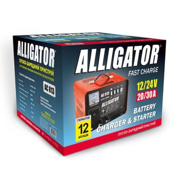 Пускозарядное устройство Alligator 12-24В для свинцово-кислотных АКБ 45А автоматический старт (AC813)