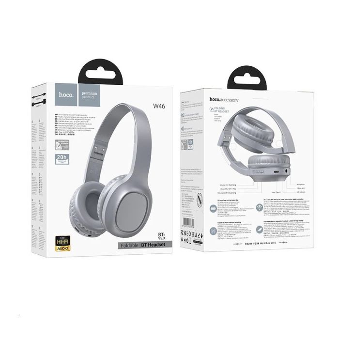 Бездротові накладні навушники HOCO W46 Charm BT headset Light Blue Gray (6942007601719)