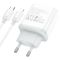 Мережевий зарядний пристрій з кабелем HOCO C105A Stage dual port PD20W+QC3.0 charger set (C to iP)(EU) White (6931474782939)