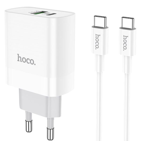 Мережевий зарядний пристрій з кабелем HOCO C80A Rapido PD20W+QC3.0 charger set (Type-C TO Type-C)(EU) White (6931474740533)