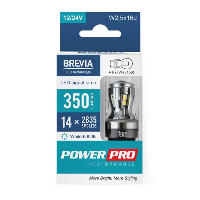 Brevia PowerPro P27W (3156) 350Lm 14x2835SMD 12/24V CANbus, 2шт (10338X2)