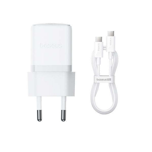 Мережевий зарядний пристрій з кабелем Baseus Palm Fast Charger 1C 30W EU Moon White(With:Baseus Mini White Cable C to C 60W(20V/3A) 1m Moon White) (P10111605213-01)
