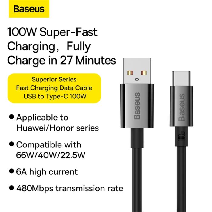 Кабель Baseus Superior Series Fast Charging Data Cable USB to Type-C 100W 2m Cluster Black (P10320102114-02)