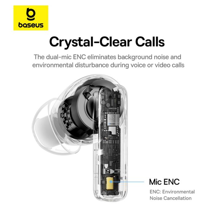 Бездротові навушники TWS Baseus Bowie E20, ENC, IPX5, Stellar White (A00069700223-00)