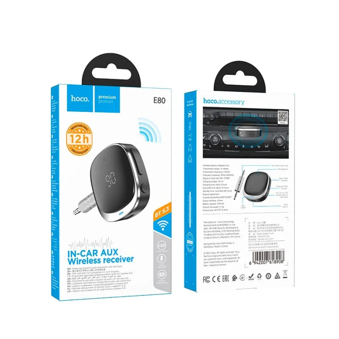 Bluetooth-ресивер HOCO E80 Travel car AUX BT receiver Black (6942007618908)