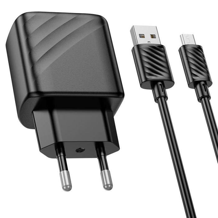 Мережевий зарядний пристрій з кабелем HOCO CS21A Rich single port QC3.0 charger set(Micro)(EU) Black (6942007609890)