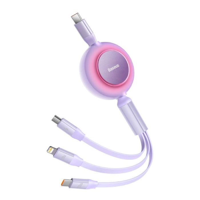 Кабель Baseus Bright Mirror 2 Series Retractable 3-in-1 Fast Charging  Data Cable Type-C to M+L+C 100W 1.1m Purple (CAMJ010205)