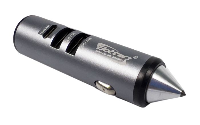 Автомобільний зарядний пристрій 2xUSB 1xTypeC 3.4A з функцією аварійного молотка"CHARGER-VOLT" (30213-IS)