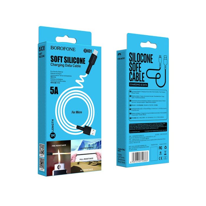 Кабель BOROFONE BX31 Soft silicone charging data cable for Micro White (6931474710383)