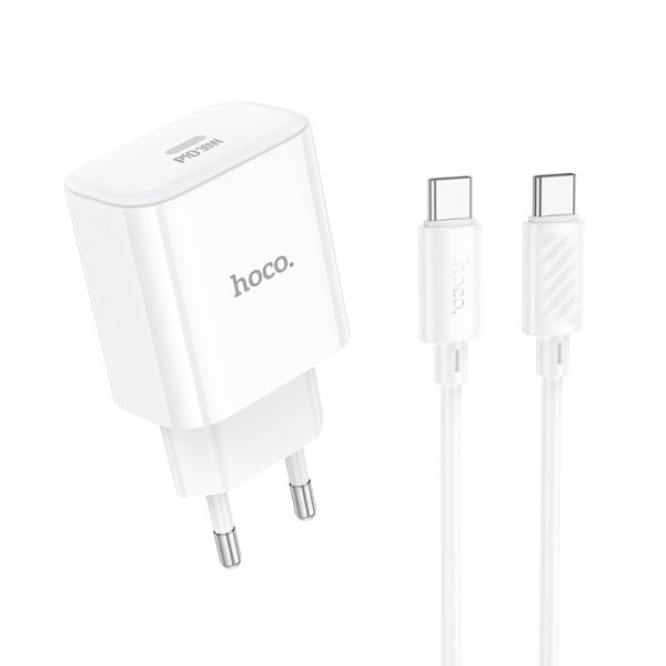 Мережевий зарядний пристрій HOCO C76A Pro Majestic single port PD30W charger set (Type-C to Type-C)(EU) White (6942007616324)