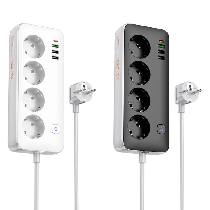 Мережевий подовжувач HOCO AC22 Sunlight 4-bit (PD30W/1C3A) desktop socket (EU/GER) White (6942007629799)