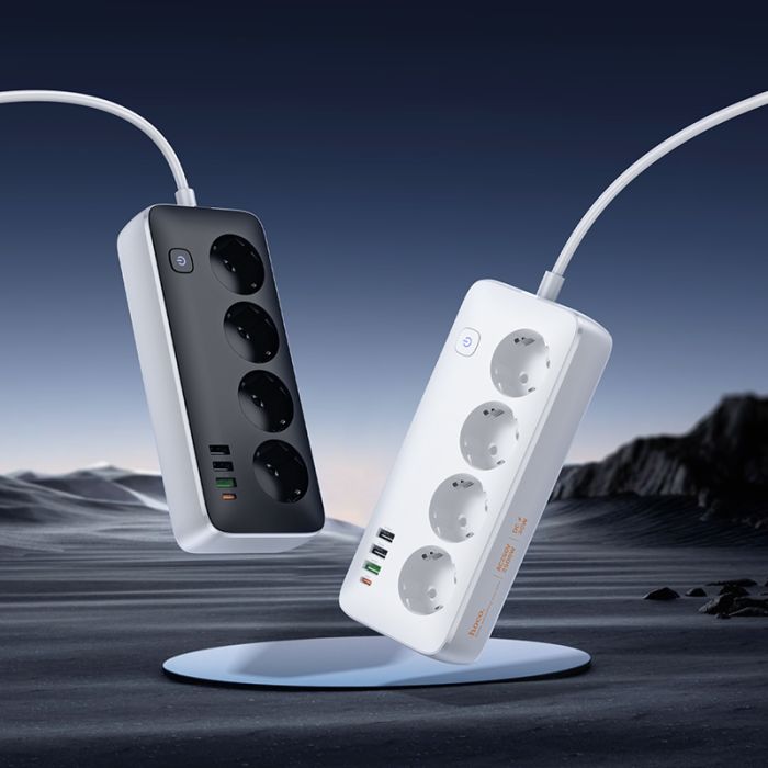 Мережевий подовжувач HOCO AC22 Sunlight 4-bit (PD30W/1C3A) desktop socket (EU/GER) White (6942007629799)