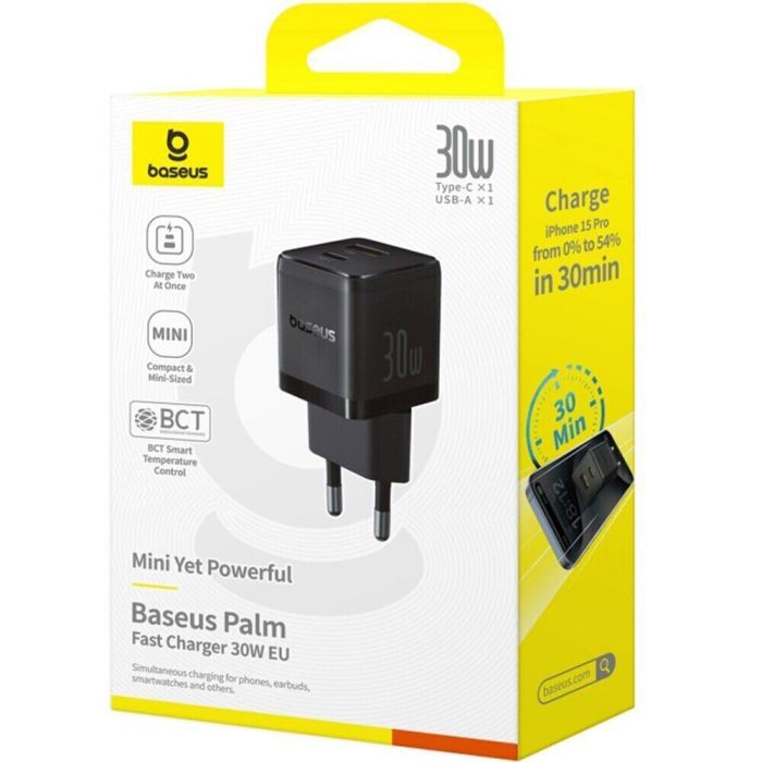 Мережевий зарядний пристрій Baseus Palm Fast Charger C+U 30W EU Cluster Black (P1011160A113-00)