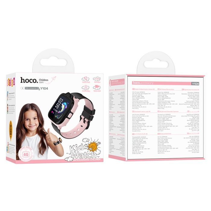 Дитячий смарт-годинник Hoco Y104 42mm. SIM 4G. Wi-Fi. 700 mAh. IP65 Pink (6942007646376)