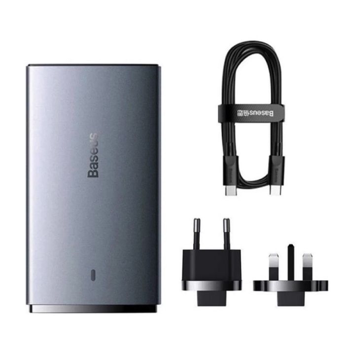 Мережевий зарядний пристрій з  кабелем Baseus GaN5 Pro Ultra-Slim Fast Charger C+U 65W Gray((With Mini White Cable C to C 100W(20V/5A) 1m Black) (CCGP150113)