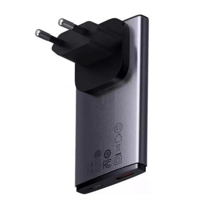 Мережевий зарядний пристрій з  кабелем Baseus GaN5 Pro Ultra-Slim Fast Charger C+U 65W Gray((With Mini White Cable C to C 100W(20V/5A) 1m Black) (CCGP150113)