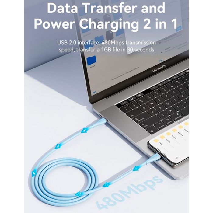 Кабель Vention USB 2.0 C Male to C Male 5A Cable 1.5M Light Blue Silicone Type (TAWSG) (TAWSG)