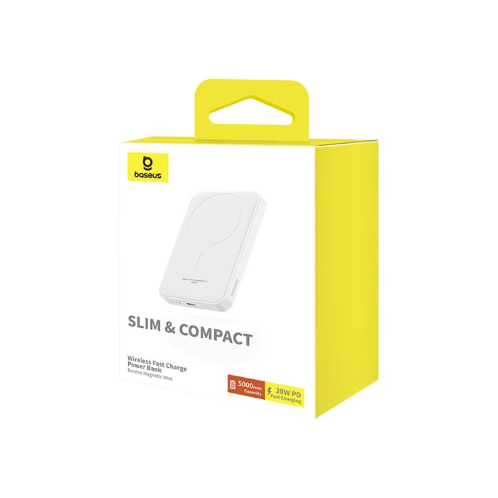 Зовнішній акумулятор Baseus Magnetic Mini Wireless Fast Charge Power Bank 5000mAh 20W Stellar White（With Simple Series Charging Cable Type-C to Typ (P10022107223-00)