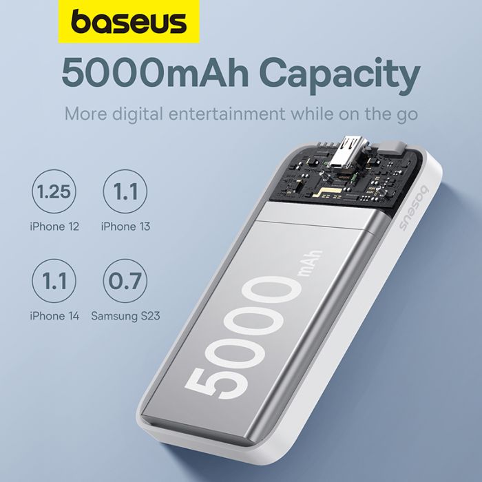 Зовнішній акумулятор Baseus Magnetic Mini Wireless Fast Charge Power Bank 5000mAh 20W Stellar White（With Simple Series Charging Cable Type-C to Typ (P10022107223-00)