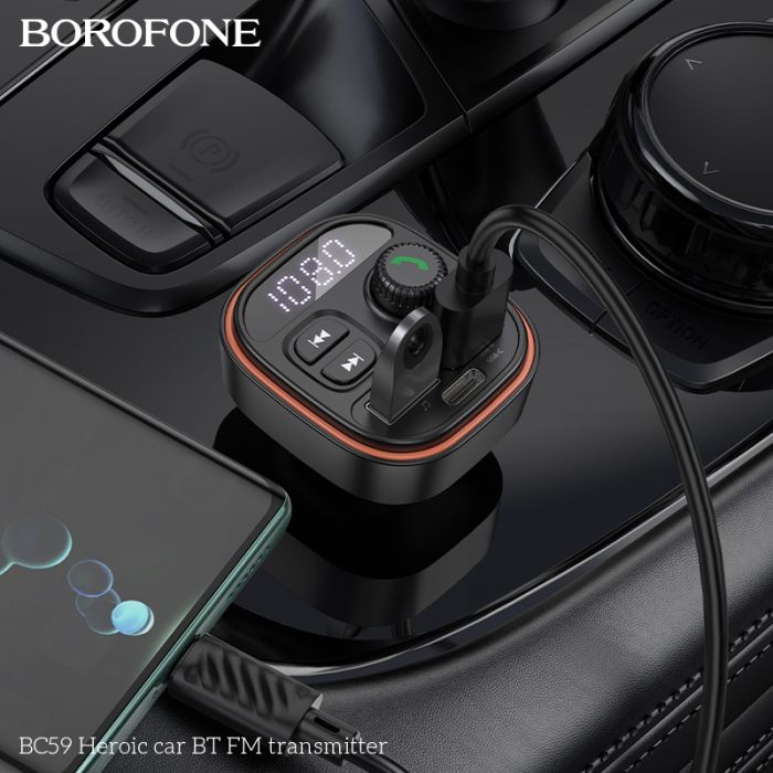АЗП з FM-модулятором BOROFONE BC59 Heroic car BT FM transmitter Black (6941991117312)