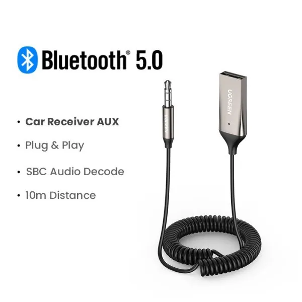 Bluetooth-ресивер UGREEN CM309 Bluetooth Car Receiver Aux with Mic Space Gray (UGR-70601)