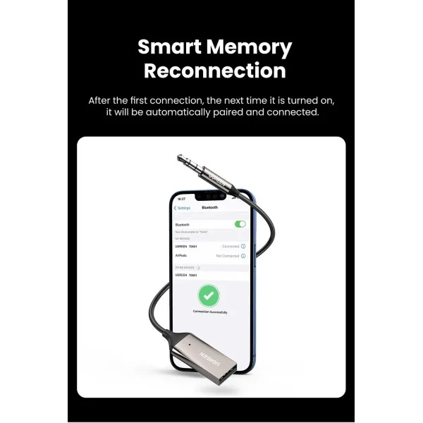 Bluetooth-ресивер UGREEN CM309 Bluetooth Car Receiver Aux with Mic Space Gray (UGR-70601)