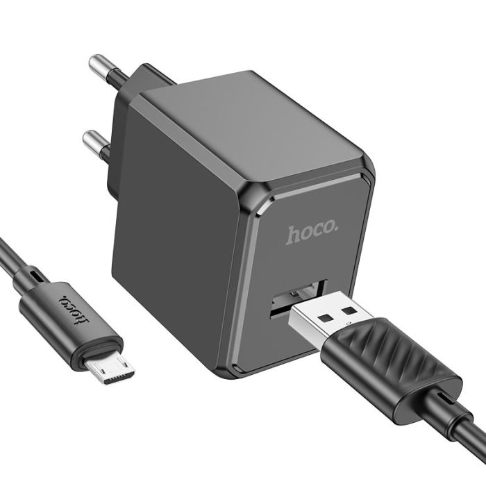 Мережевий зарядний пристрій з кабелем HOCO CS11A Ocean single port charger set(Micro) 10.5W Black (6942007603584)